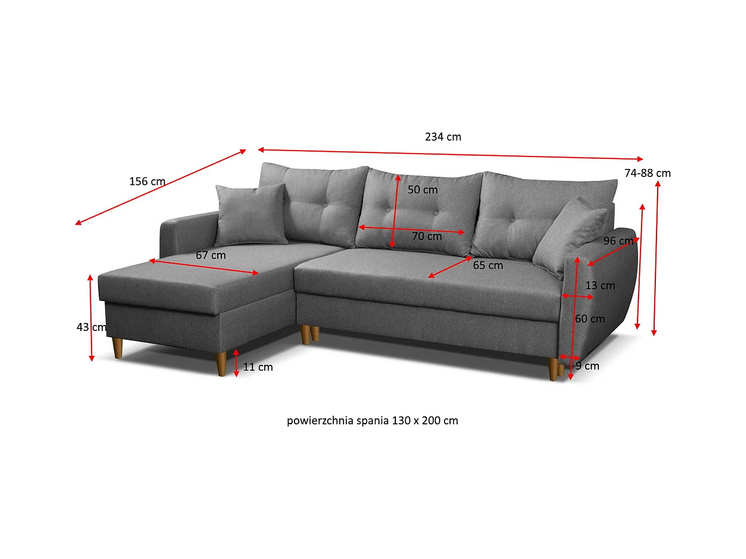 Canapé d’angle avec fonction de couchage, côté gauche  ROMEO L, tissu Riviera 41 moutarde, 234x156x74 cm