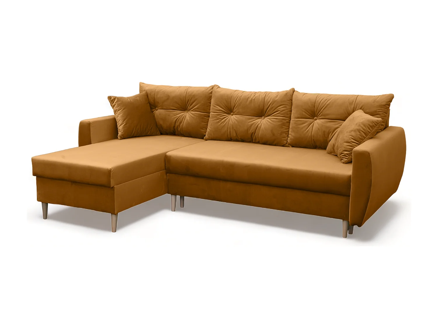 Canapé d’angle avec fonction de couchage, côté gauche  ROMEO L, tissu Riviera 41 moutarde, 234x156x74 cm