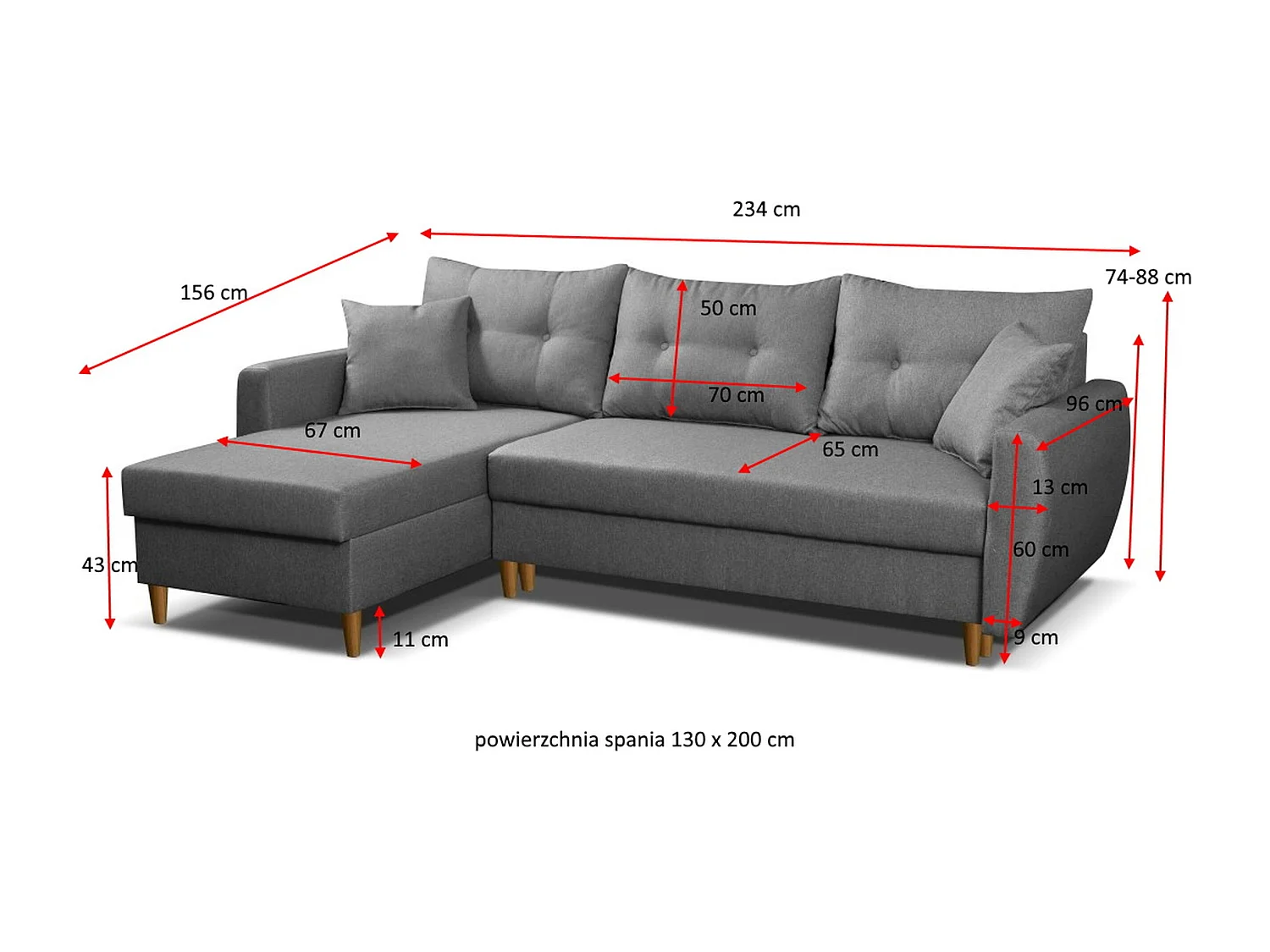 Canapé d’angle avec fonction de couchage, côté gauche  ROMEO L, tissu Riviera 41 moutarde, 234x156x74 cm