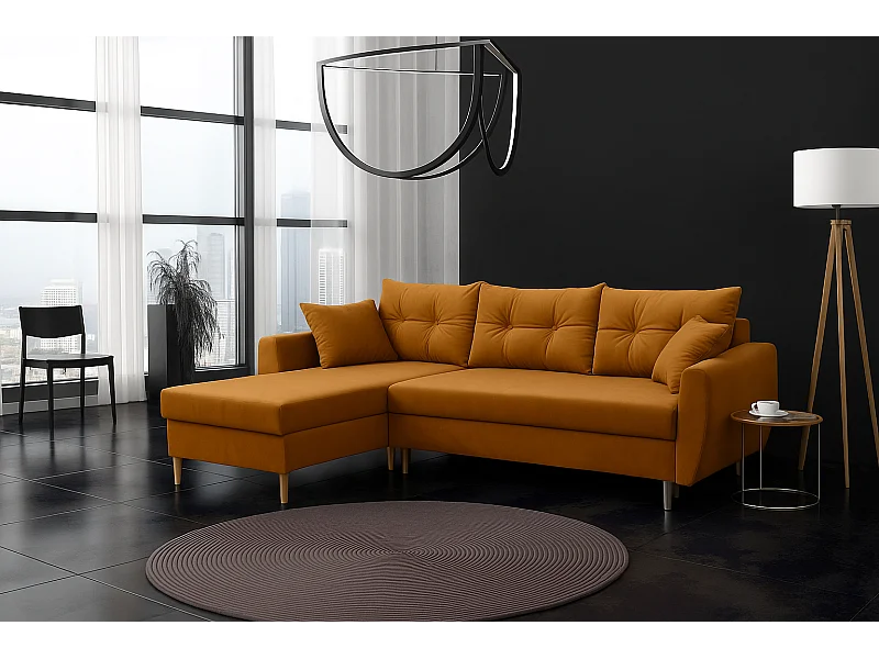 Narożnik z funkcją spania lewostronny  ROMEO L, tkanina Riviera 41 musztardowy, 234x156x74 cm