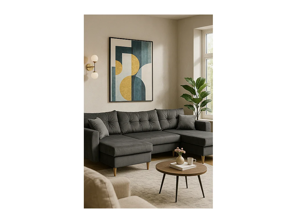 Hoekbank met slaapfunctie ROMEO U, stof Riviera 95 grijs, afmetingen 300 × 156 × 74 cm