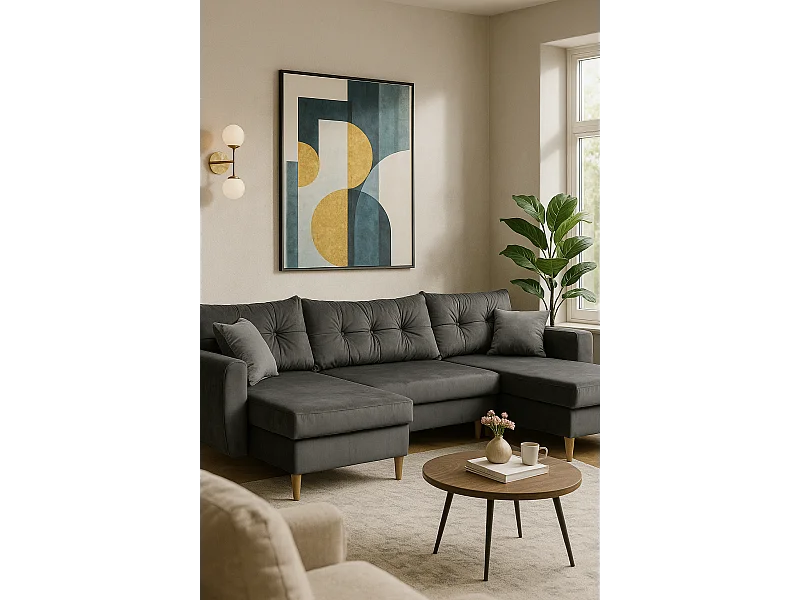 Ecksofa mit Schlaffunktion ROMEO U,  Stoff Riviera 95 grau, Maße 300 × 156 × 74 cm