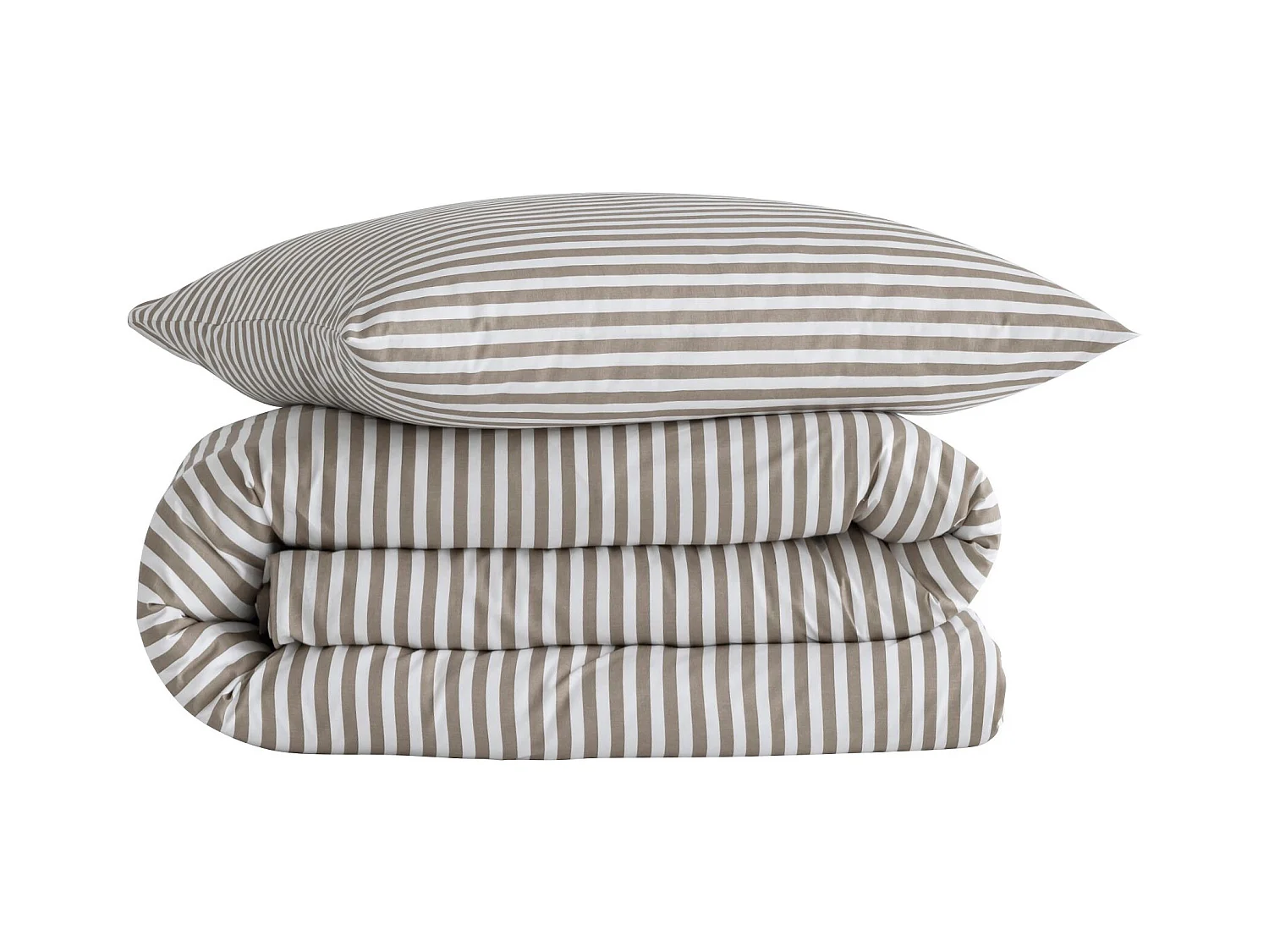Parure de lit 140x200 coton à rayures taupe Terre de Nuit Horizon
