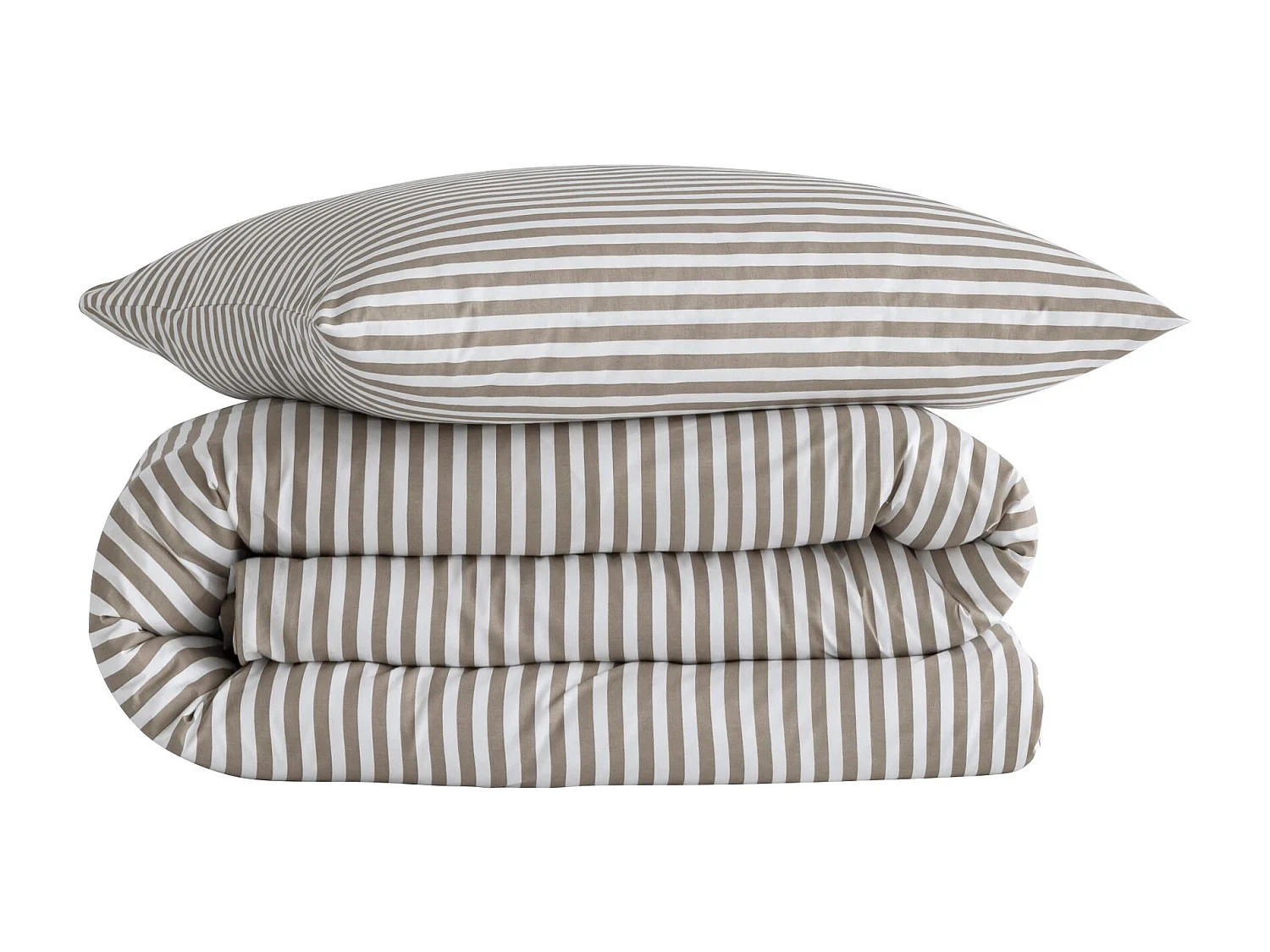 Parure de lit 140x200 coton à rayures taupe Terre de Nuit Horizon