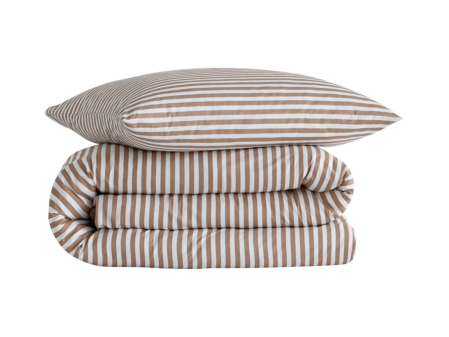 Parure de lit 140x200 coton à rayures marron Terre de Nuit Horizon