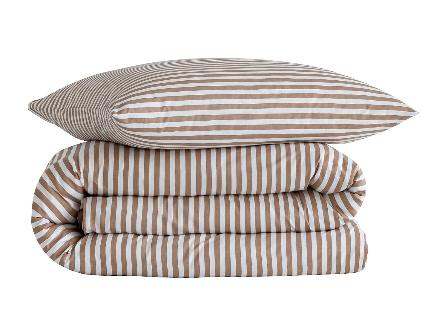 Parure de lit 140x200 coton à rayures marron Terre de Nuit Horizon