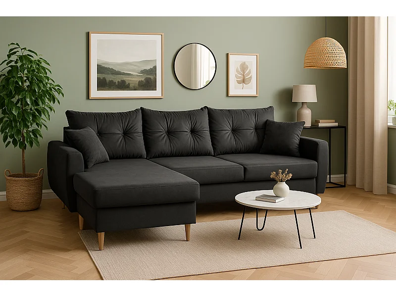 Narożnik z funkcją spania lewostronny  ROMEO L, tkanina Riviera 95 szara, 234x156x74 cm