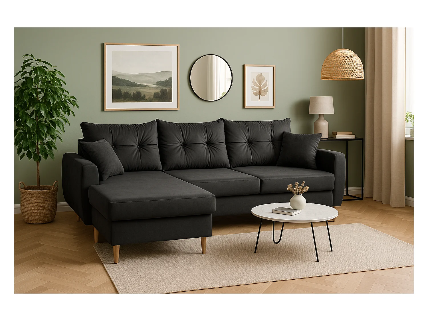 Narożnik z funkcją spania lewostronny  ROMEO L, tkanina Riviera 95 szara, 234x156x74 cm