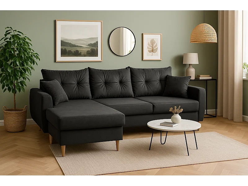 Narożnik z funkcją spania lewostronny  ROMEO L, tkanina Riviera 95 szara, 234x156x74 cm