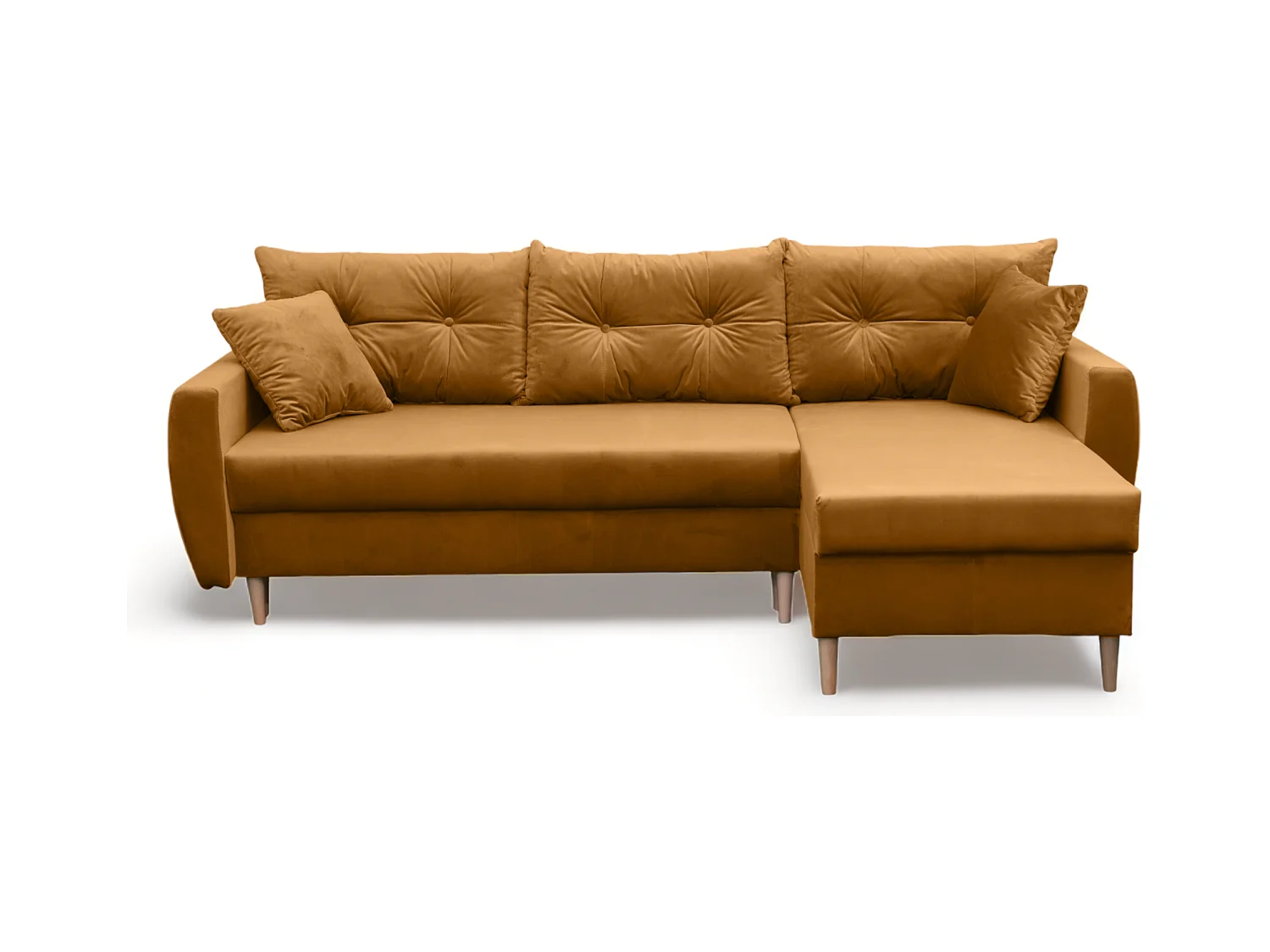 Canapé d’angle avec fonction de couchage, côté droit ROMEO L, tissu Riviera 41 moutarde, 234x156x74 cm