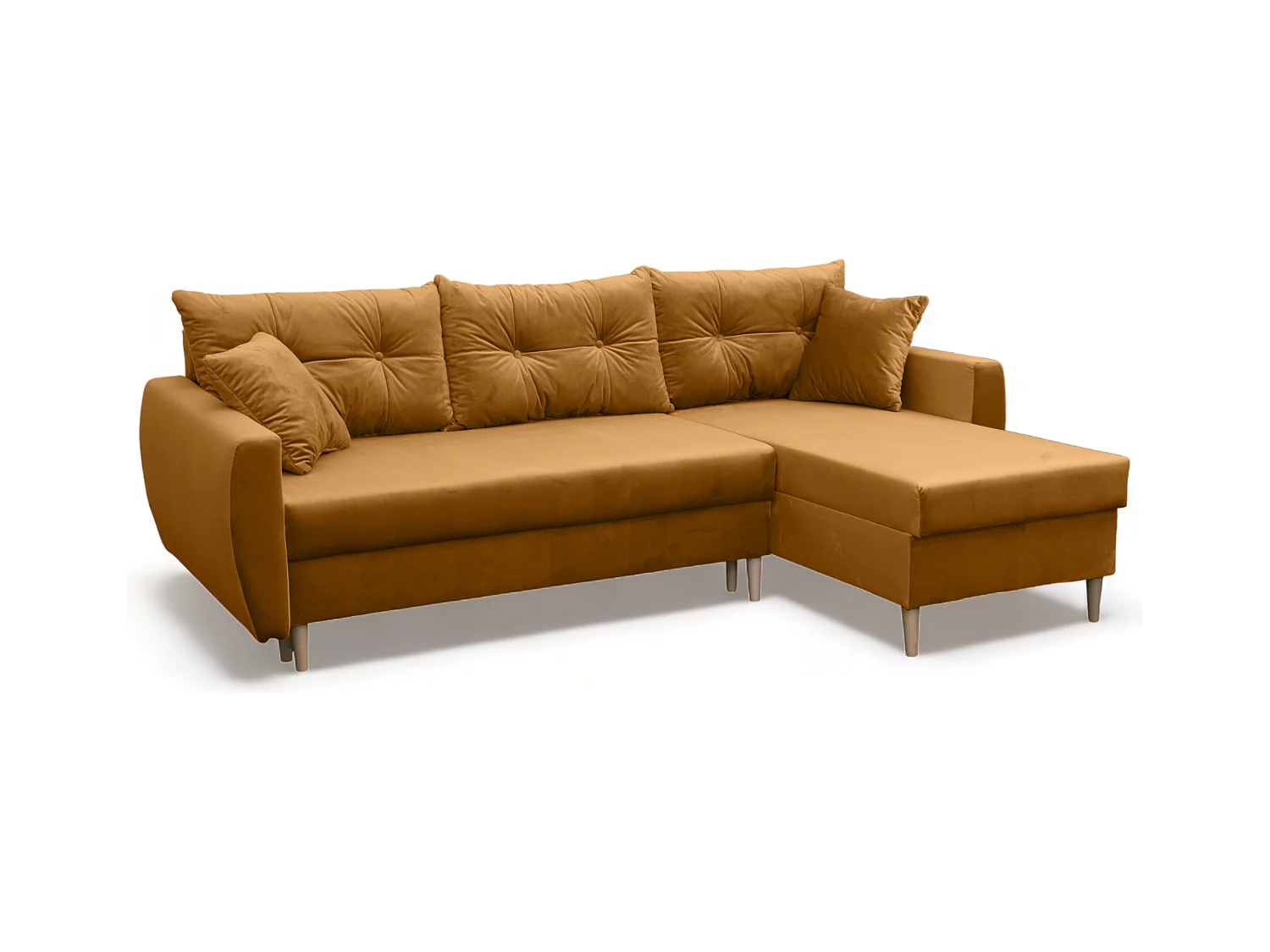 Canapé d’angle avec fonction de couchage, côté droit ROMEO L, tissu Riviera 41 moutarde, 234x156x74 cm