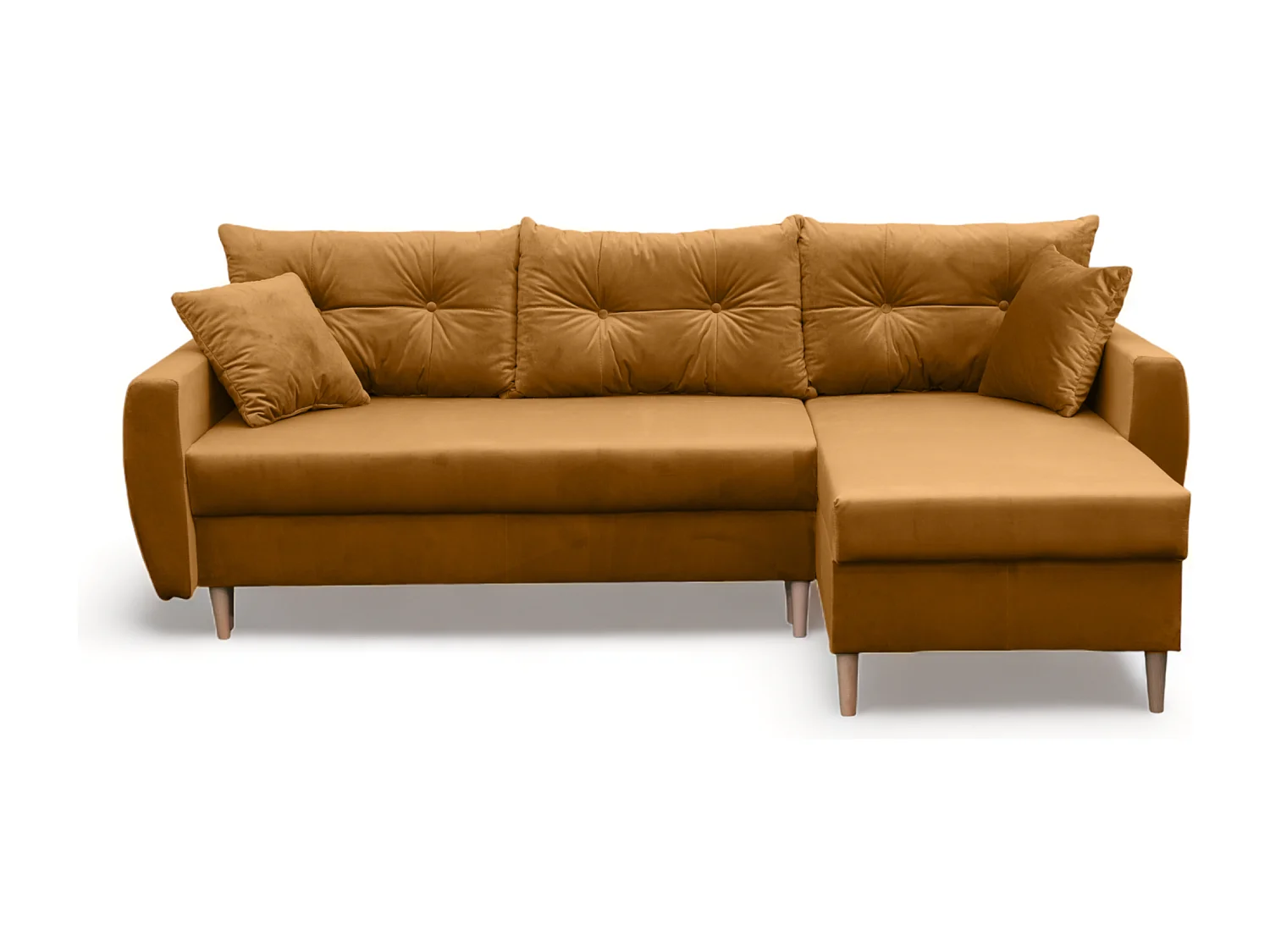 Canapé d’angle avec fonction de couchage, côté droit ROMEO L, tissu Riviera 41 moutarde, 234x156x74 cm