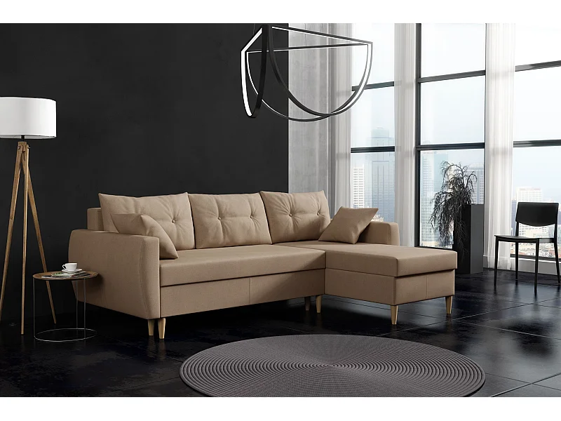 Ecksofa mit Schlaffunktion, rechtsseitig ROMEO L, Stoff Manila 21 beige, 234x156x74 cm
