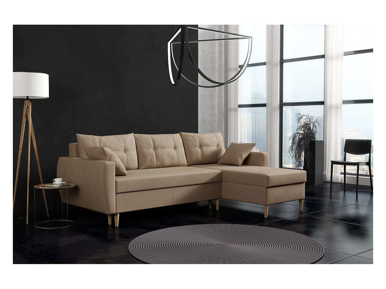 Ecksofa mit Schlaffunktion, rechtsseitig ROMEO L, Stoff Manila 21 beige, 234x156x74 cm