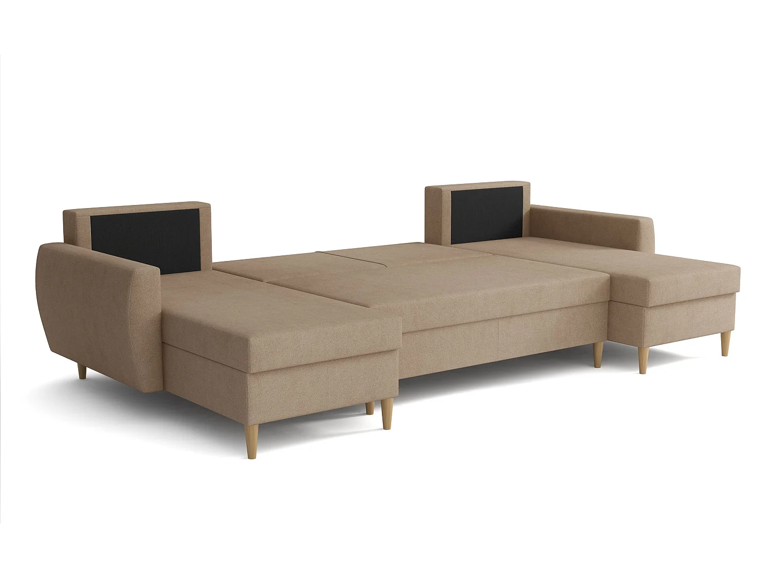 Narożnik z funkcją spania, ROMEO U , tkanina Manila 21 beżowa, wymiary 300 × 156 × 74 cm.