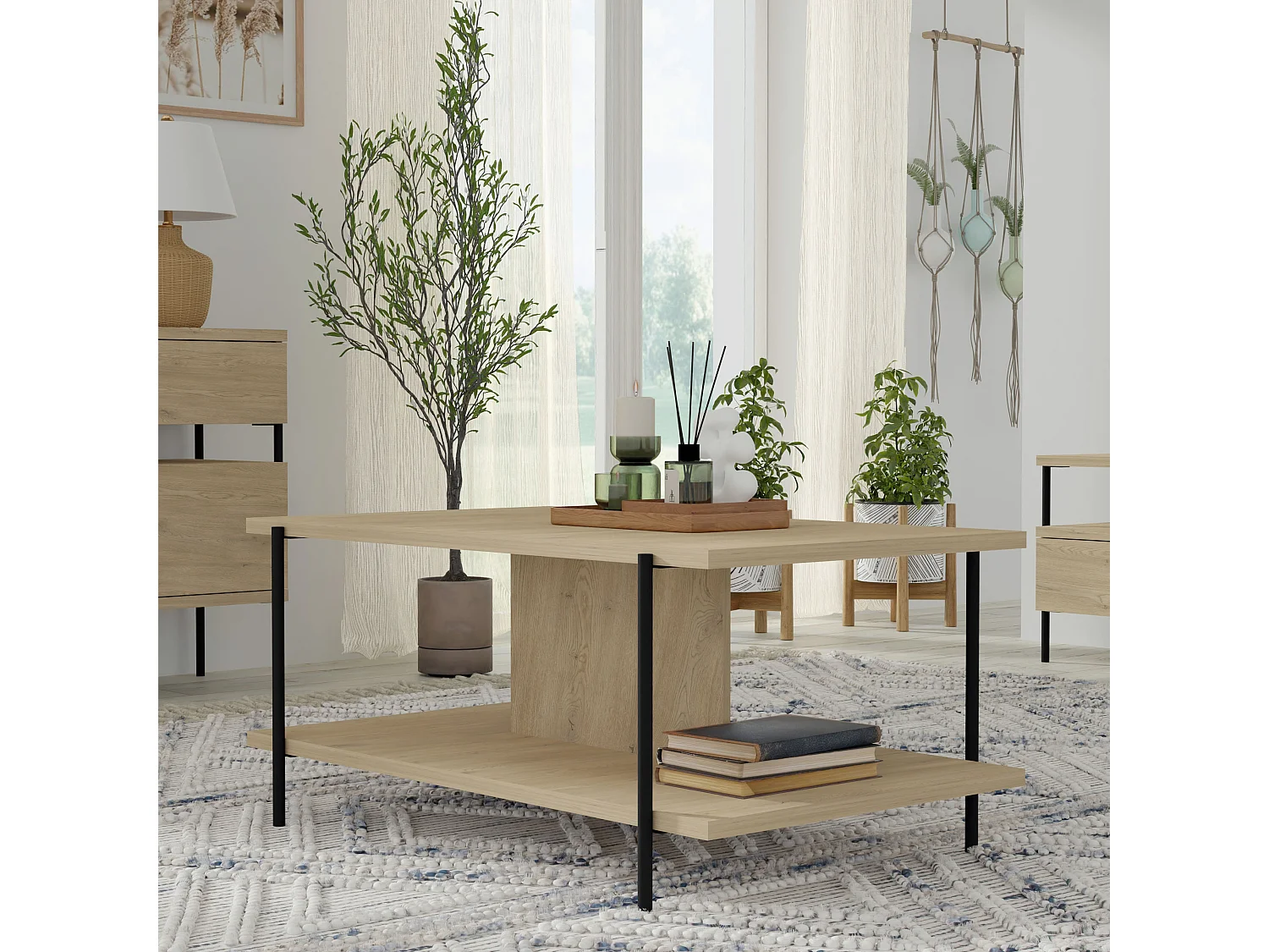 Dragonfly salontafel – Eik Cremona, moderne tafel met metalen poten