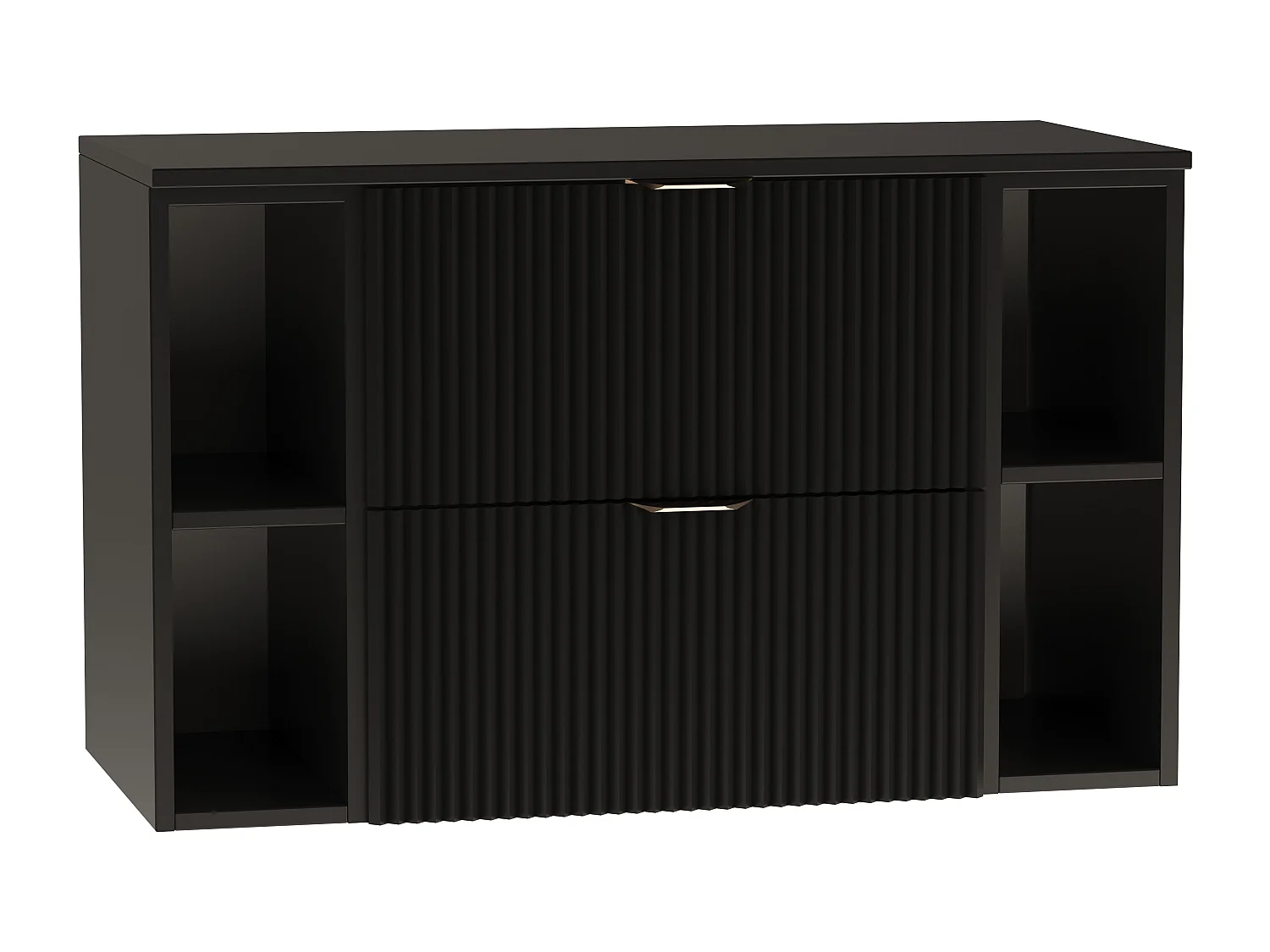 Czarny Zestaw Łazienkowy 100cm Szafka Blat Regały Ryflowane Fronty