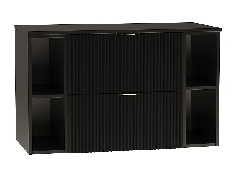 Czarny Zestaw Łazienkowy 100cm Szafka Blat Regały Ryflowane Fronty