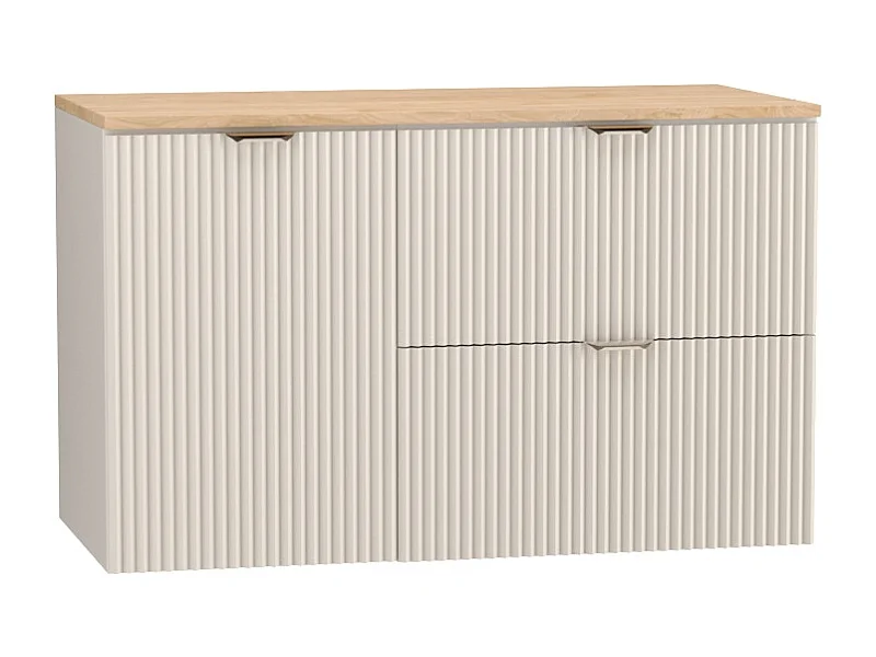 Kaszmirowy Zestaw do Łazienki 100cm Szafka Blat Szafka z Koszem Ryflowane Fronty