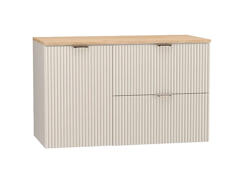 Kaszmirowy Zestaw do Łazienki 100cm Szafka Blat Szafka z Koszem Ryflowane Fronty