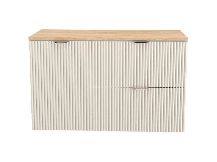 Kaszmirowy Zestaw do Łazienki 100cm Szafka Blat Szafka z Koszem Ryflowane Fronty