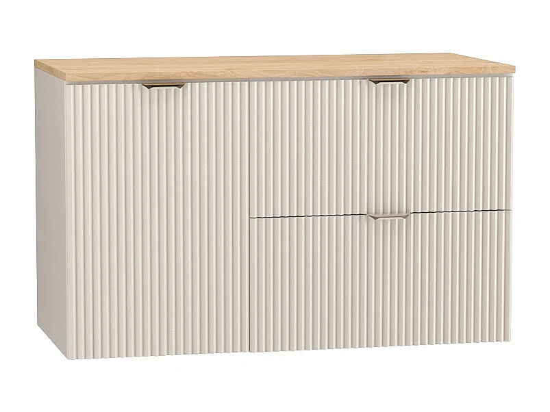 Kaszmirowy Zestaw do Łazienki 100cm Szafka Blat Szafka z Koszem Ryflowane Fronty