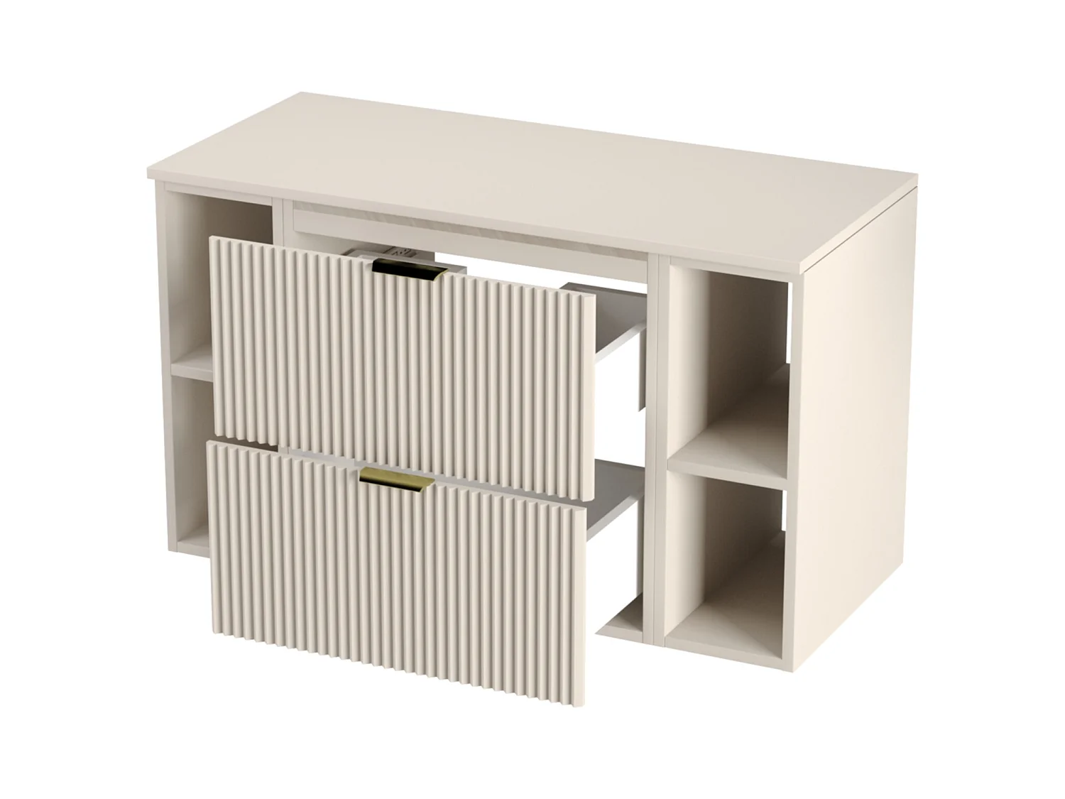 Kaszmirowy Zestaw Łazienkowy 100cm Szafka Blat Regały Ryflowane Fronty