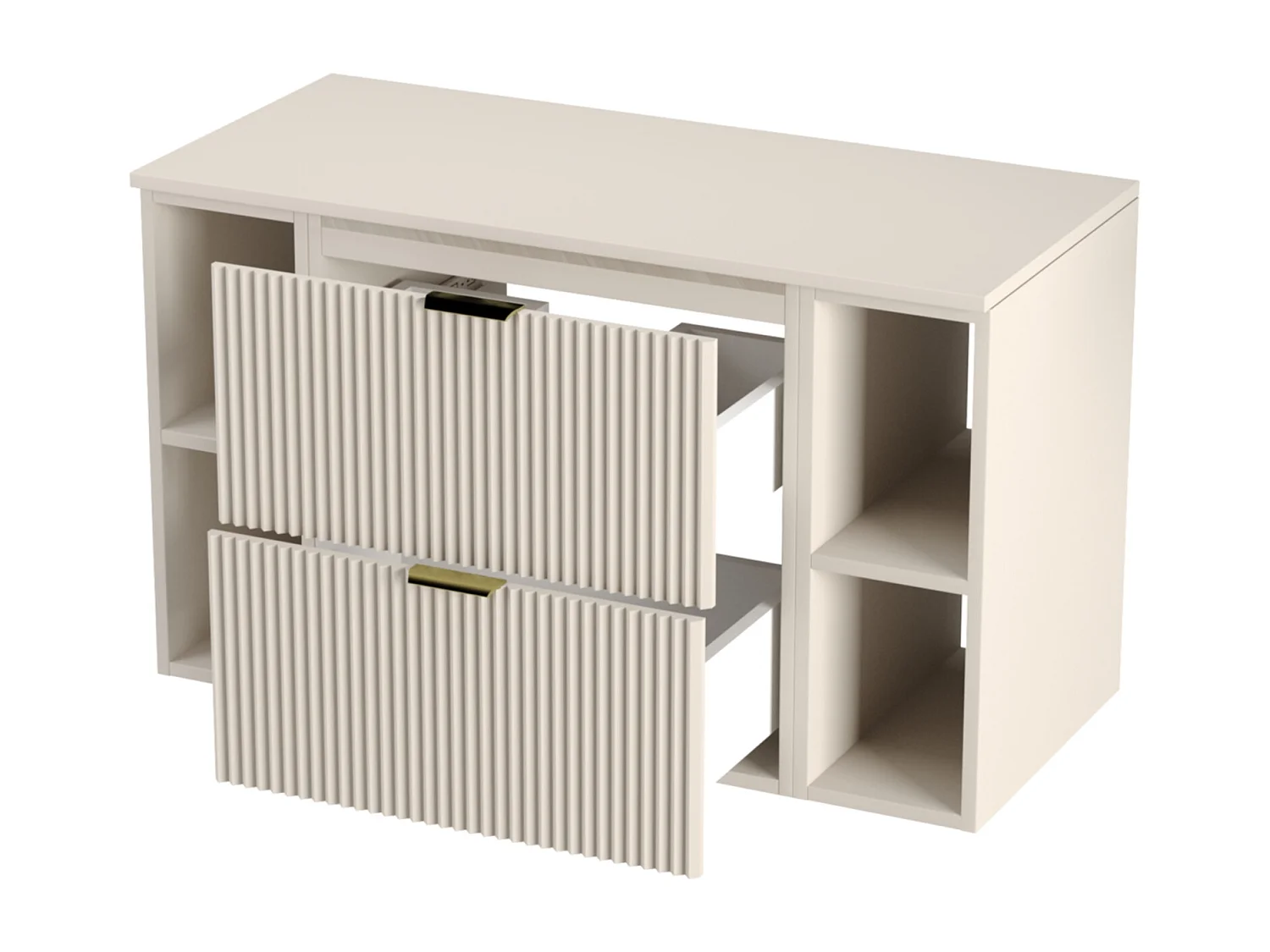 Kaszmirowy Zestaw Łazienkowy 100cm Szafka Blat Regały Ryflowane Fronty