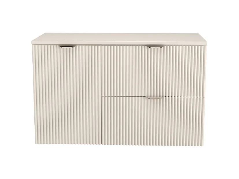 Kaszmirowy Zestaw do Łazienki 100cm Szafka Blat Orzech Szafka z Koszem Ryflowane Fronty