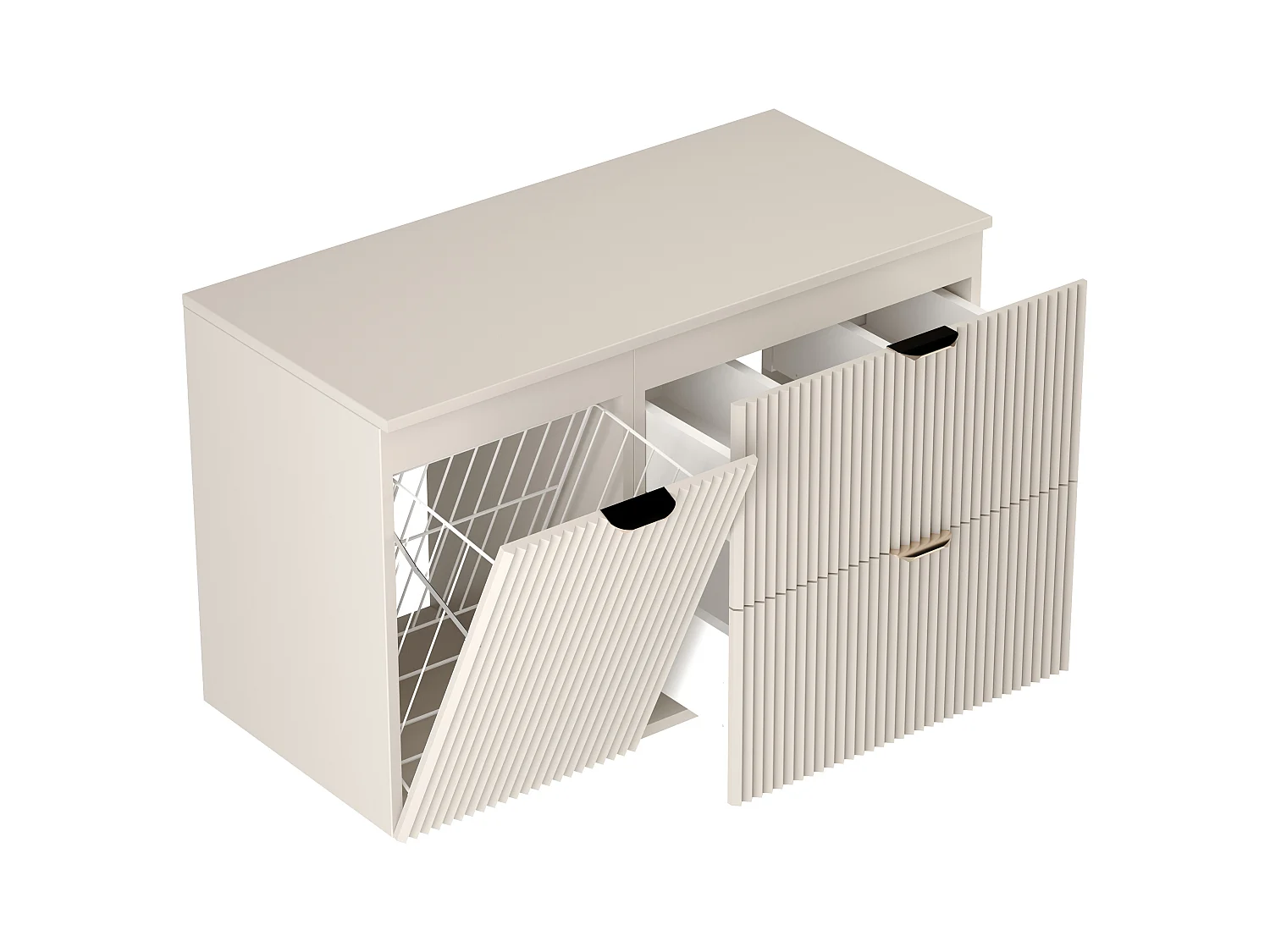 Kaszmirowy Zestaw do Łazienki 100cm Szafka Blat Orzech Szafka z Koszem Ryflowane Fronty