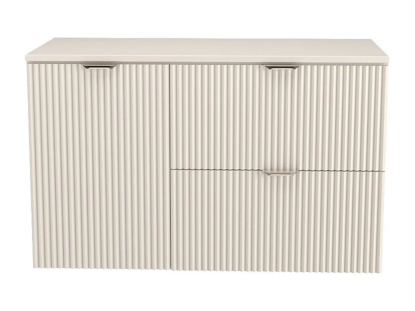 Kaszmirowy Zestaw do Łazienki 100cm Szafka Blat Orzech Szafka z Koszem Ryflowane Fronty