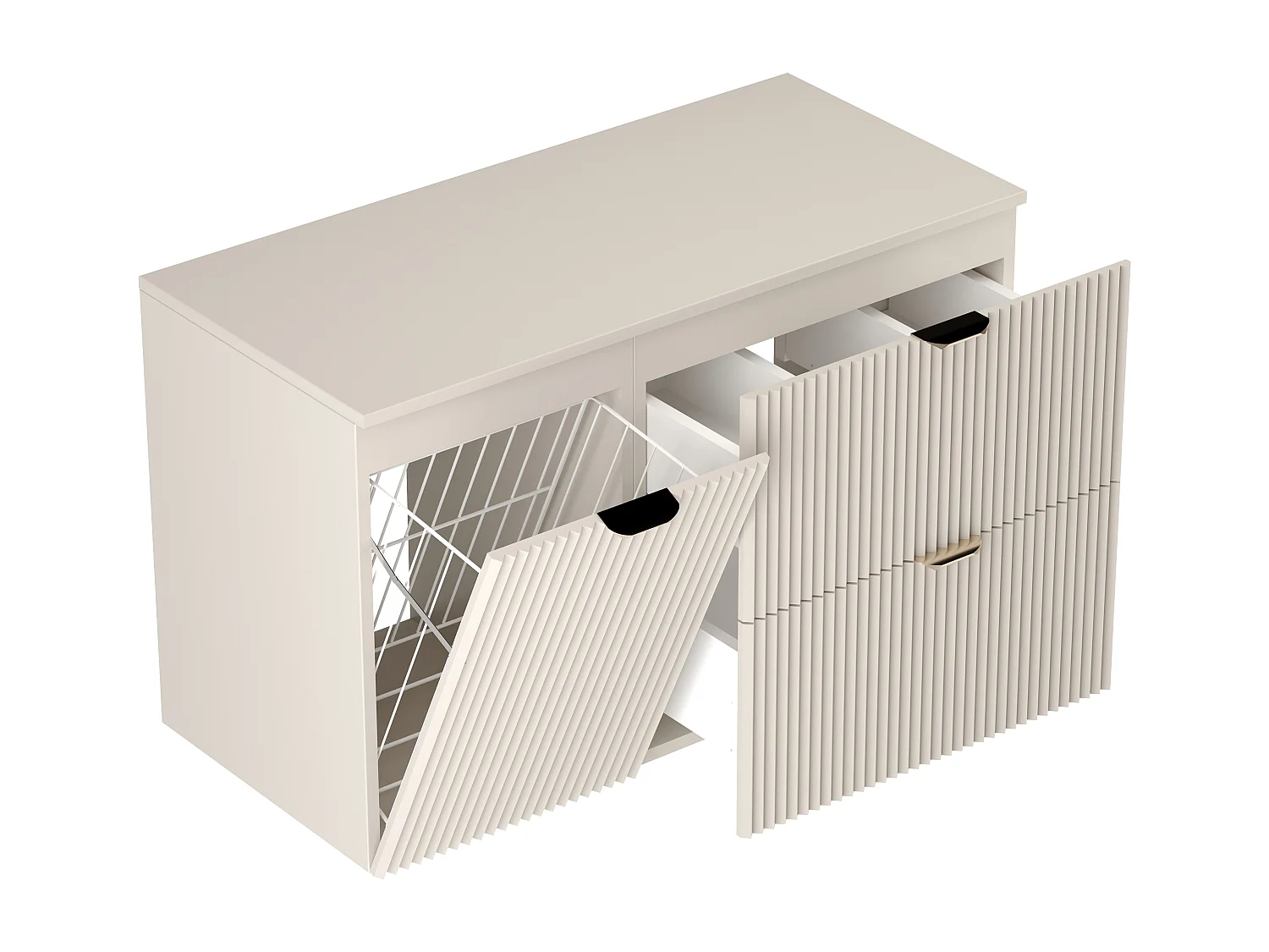 Kaszmirowy Zestaw do Łazienki 100cm Szafka Blat Orzech Szafka z Koszem Ryflowane Fronty