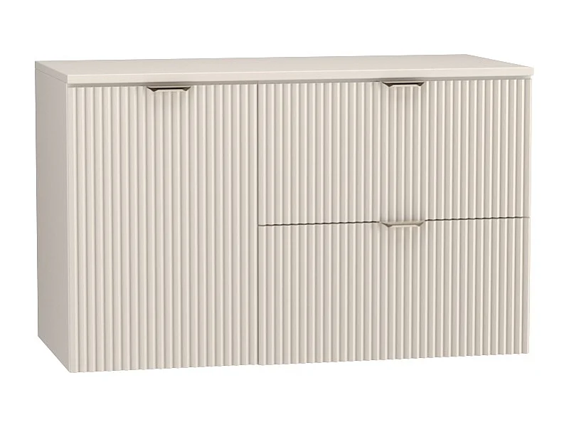 Kaszmirowy Zestaw do Łazienki 100cm Szafka Blat Orzech Szafka z Koszem Ryflowane Fronty