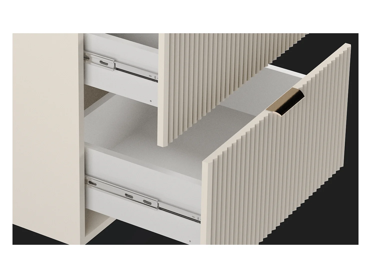 Kaszmirowy Zestaw Łazienkowy 100cm Szafka Blat Orzech Regały Ryflowane Fronty