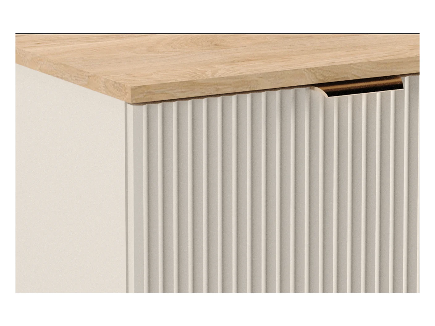 Kaszmirowy Zestaw Łazienkowy 100cm Szafka Blat Orzech Regały Ryflowane Fronty