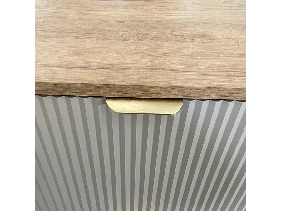 Kaszmirowy Zestaw Łazienkowy 100cm Szafka Blat Orzech Regały Ryflowane Fronty