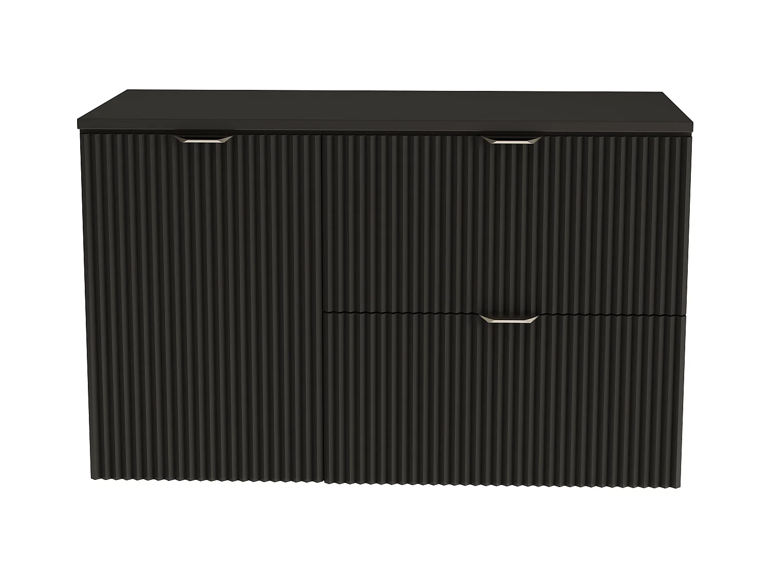 Czarny Zestaw do Łazienki 100cm Szafka Blat Czarny Szafka z Koszem Ryflowane Fronty