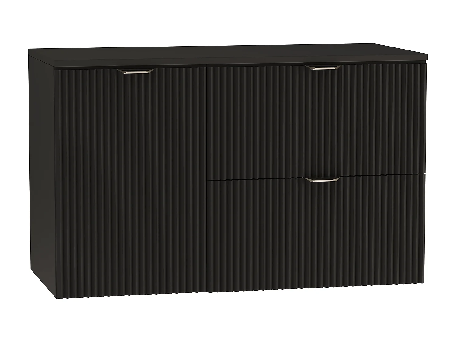 Czarny Zestaw do Łazienki 100cm Szafka Blat Czarny Szafka z Koszem Ryflowane Fronty