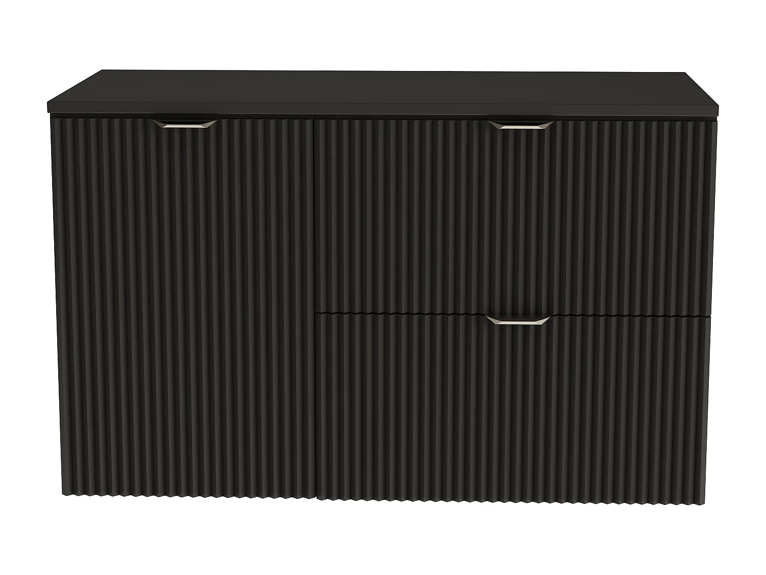 Czarny Zestaw do Łazienki 100cm Szafka Blat Czarny Szafka z Koszem Ryflowane Fronty