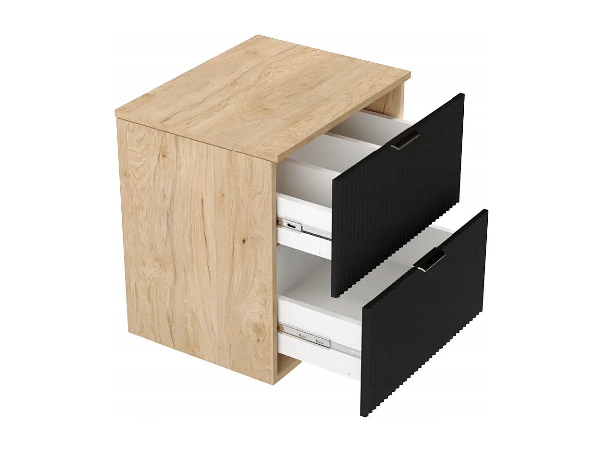 Set da bagno nero 100 cm Mobile Piano di lavoro Noce Scaffali Noce Frontali scanalati