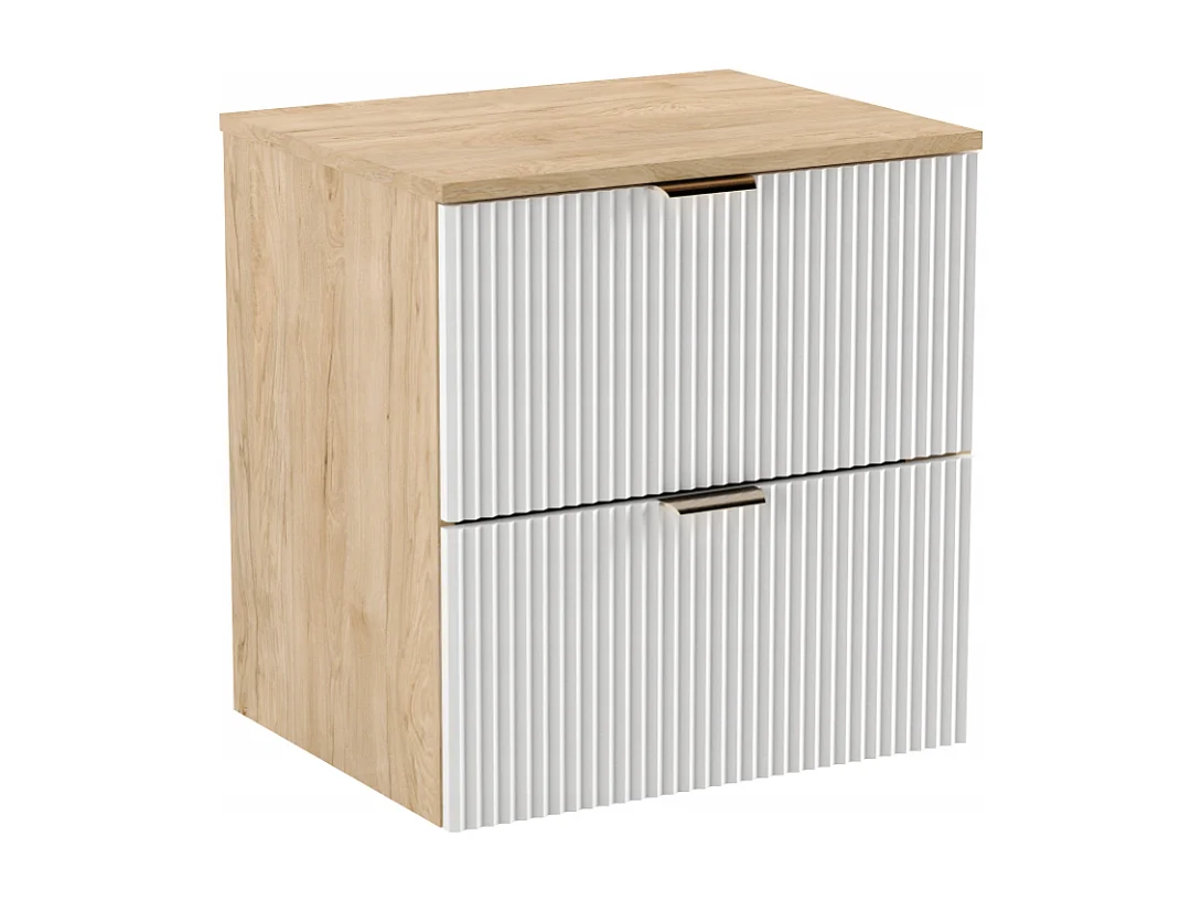 Biały Zestaw Łazienkowy 100cm Szafka Blat Orzech Regały Orzech Ryflowane Fronty