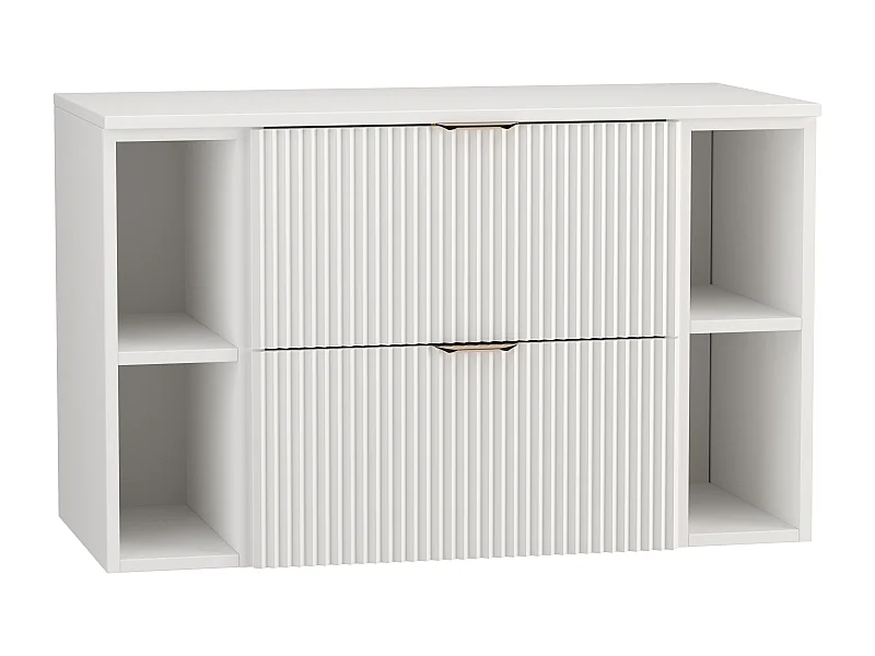 Biały Zestaw Łazienkowy 100cm Szafka Blat Regały Ryflowane Fronty