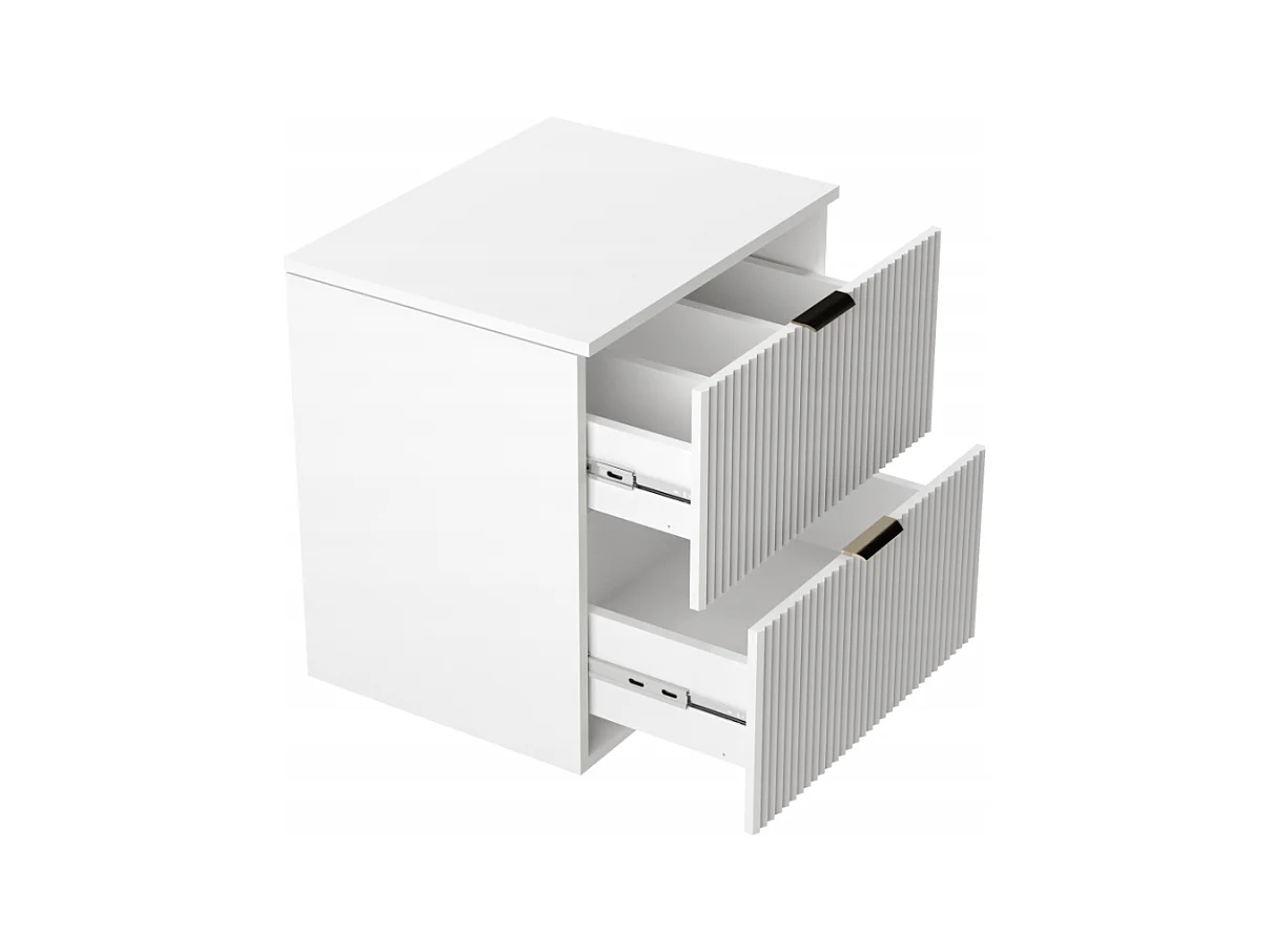 Biały Zestaw Łazienkowy 100cm Szafka Blat Regały Ryflowane Fronty