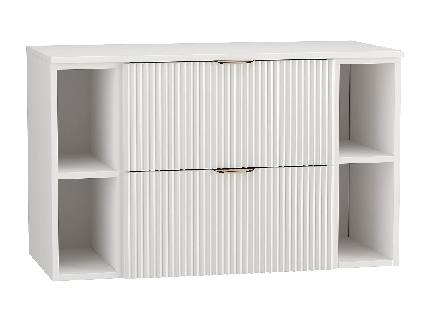 Biały Zestaw Łazienkowy 100cm Szafka Blat Regały Ryflowane Fronty