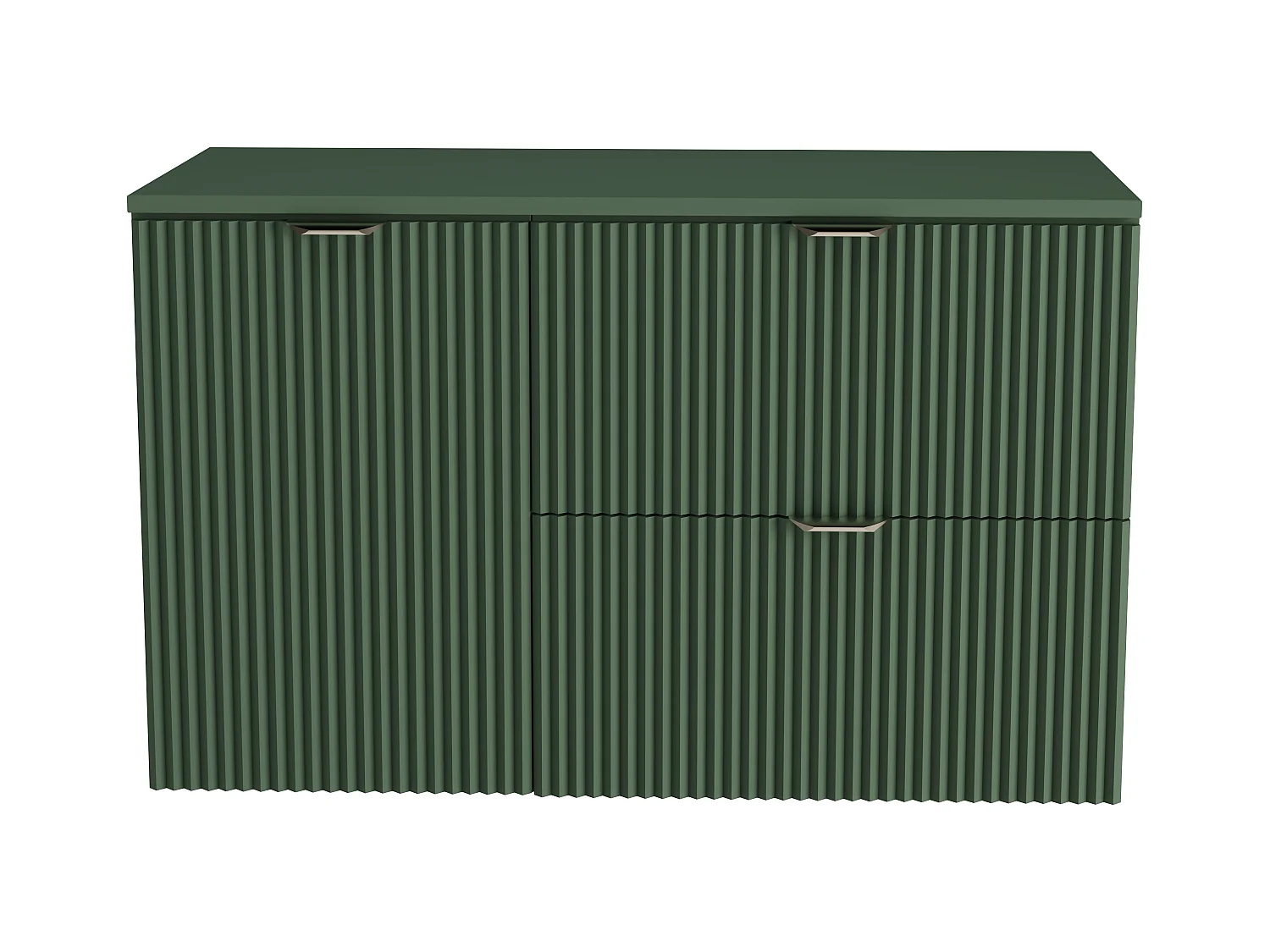 Zielony Zestaw do Łazienki 100cm Szafka Blat Szafka z Koszem Ryflowane Fronty