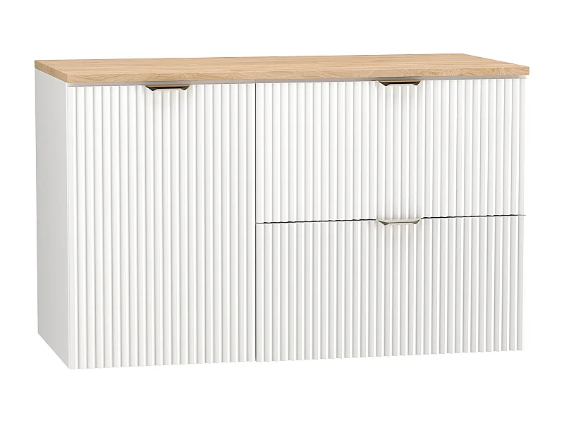 Biały Zestaw do Łazienki 100cm Szafka pod Umywalkę Blat Szafka z Koszem Ryflowane Fronty