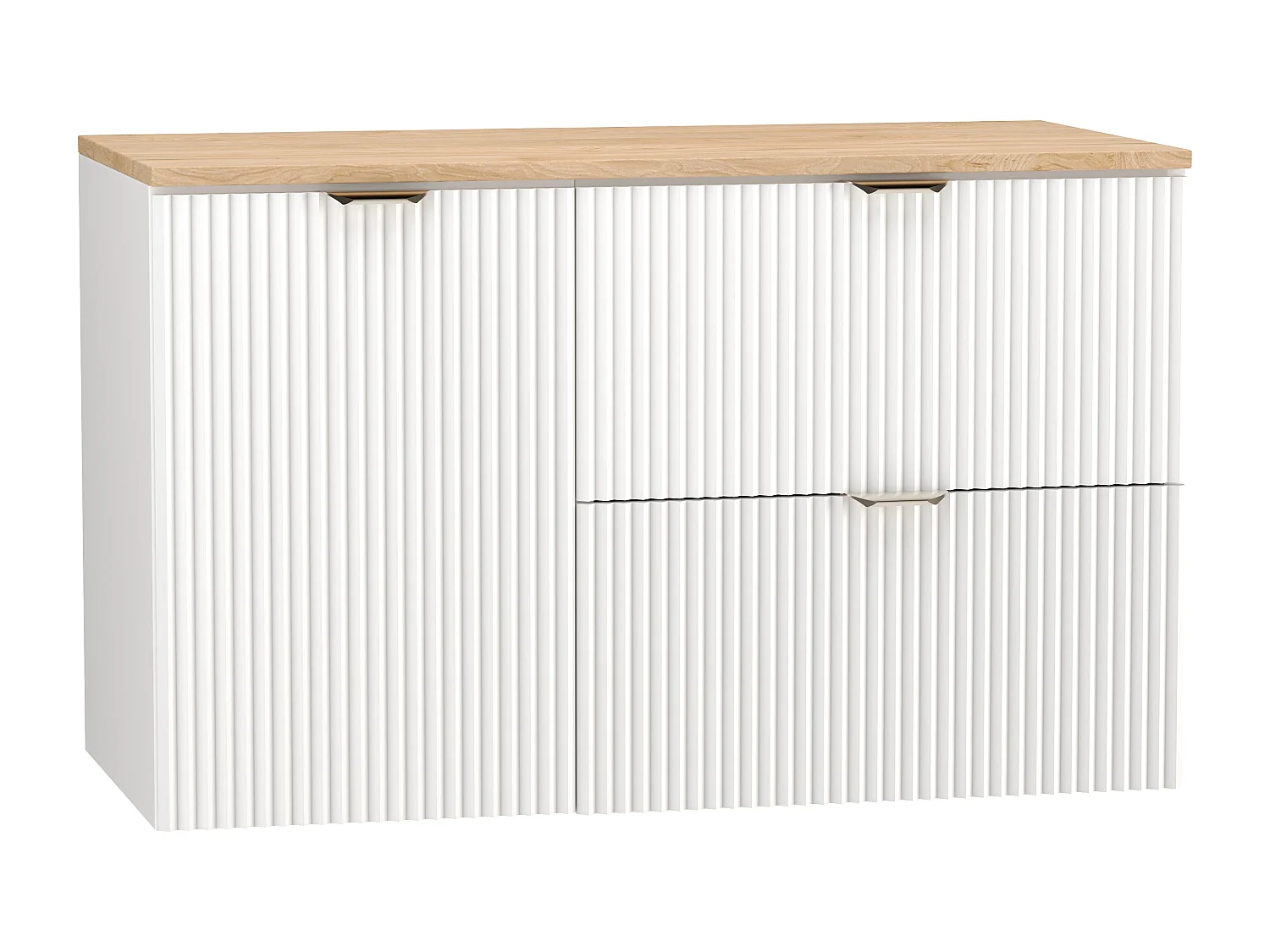 Biały Zestaw do Łazienki 100cm Szafka pod Umywalkę Blat Szafka z Koszem Ryflowane Fronty