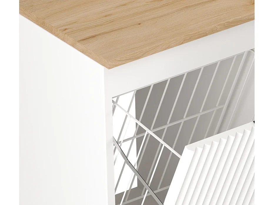 Biały Zestaw do Łazienki 100cm Szafka pod Umywalkę Blat Szafka z Koszem Ryflowane Fronty