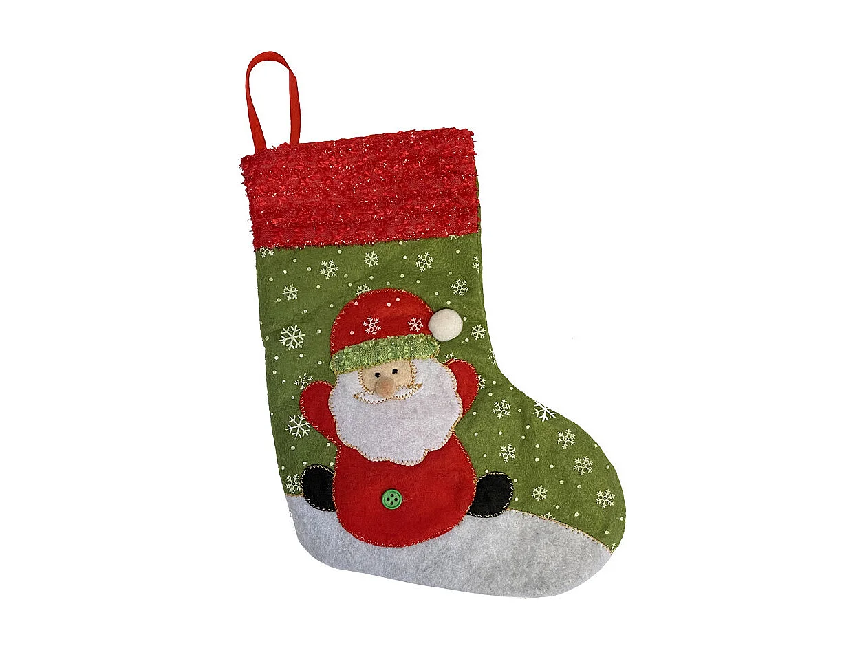 Calcetín de Navidad Papá Noel de tela y terciopelo blanco para colgar