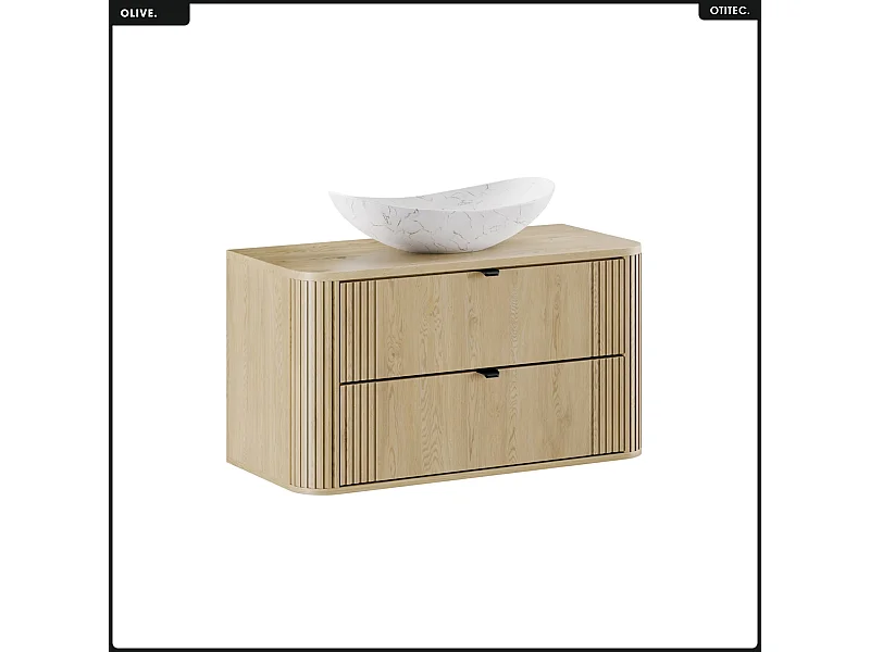 Ensemble de meubles sous vasque - 100 cm - avec Plan - Vasque - OLIVE - Chêne